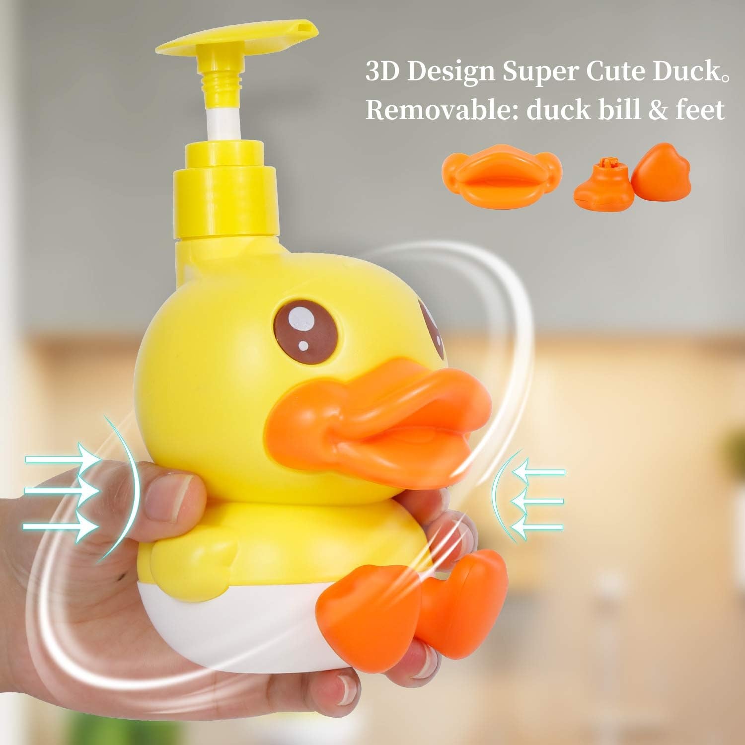 Cute Soap Dispenser for Kids Gift,Fun Dispenser for Bathroom Kitchen Countertop Vanity Fit Lotion Shampoo Shower Hand Sanitizer,Animal Yellow B Duck Themed Soap Bottle with Pump Bath Accessories