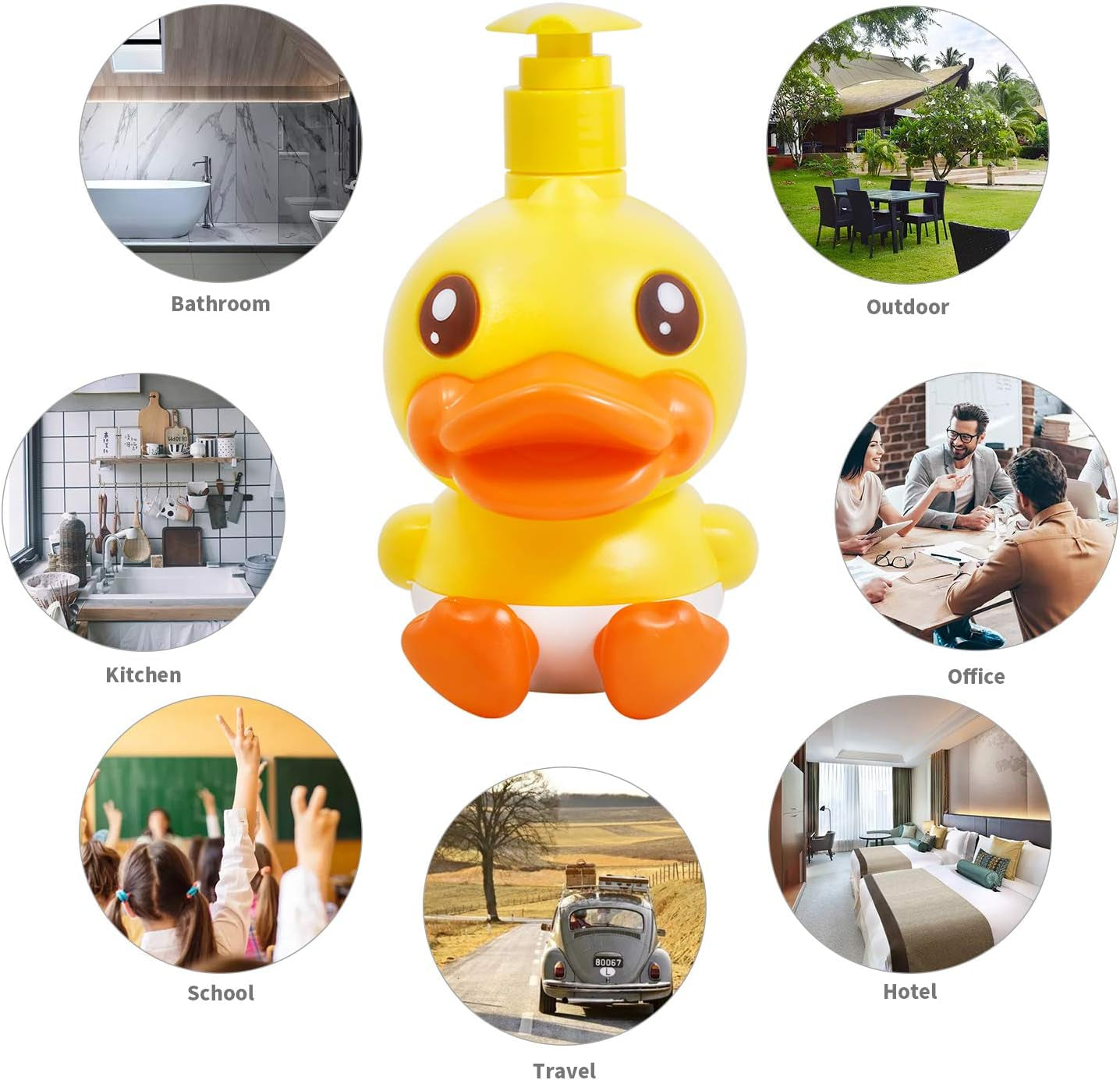 Cute Soap Dispenser for Kids Gift,Fun Dispenser for Bathroom Kitchen Countertop Vanity Fit Lotion Shampoo Shower Hand Sanitizer,Animal Yellow B Duck Themed Soap Bottle with Pump Bath Accessories