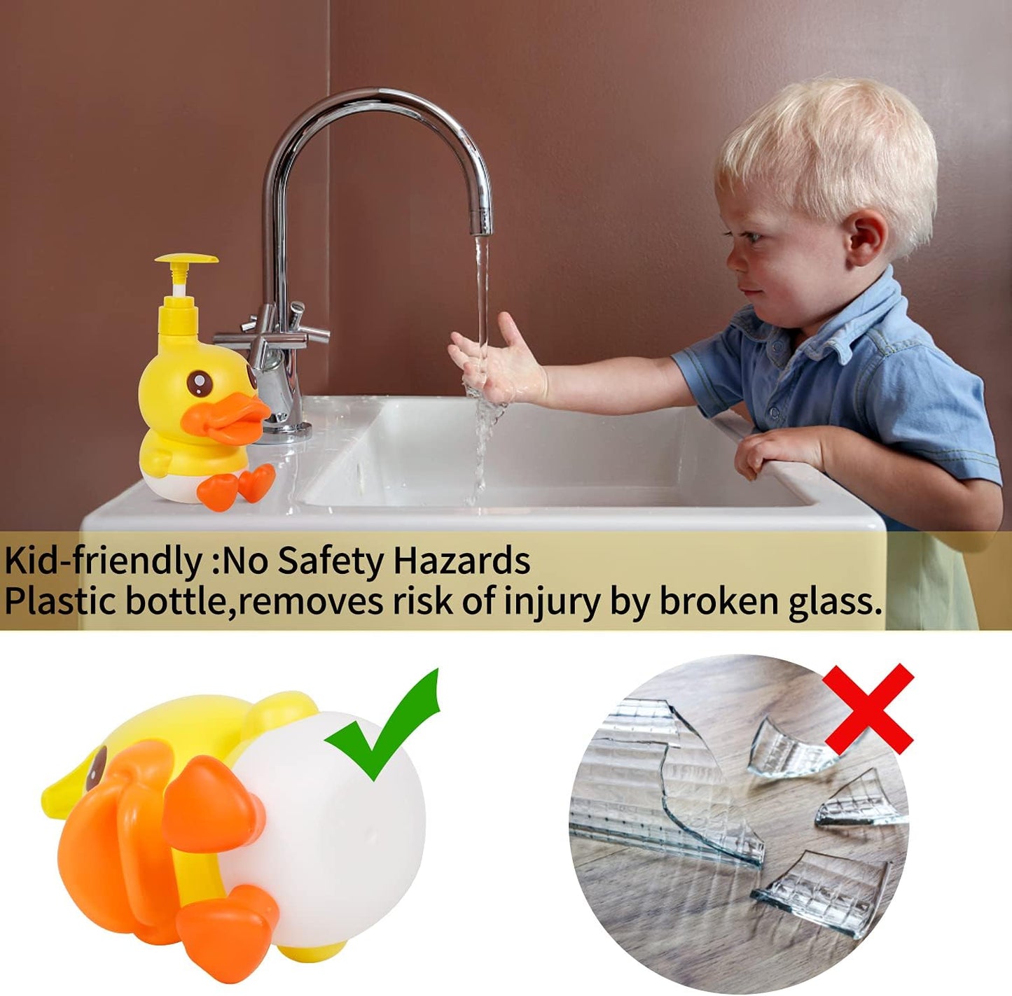 Cute Soap Dispenser for Kids Gift,Fun Dispenser for Bathroom Kitchen Countertop Vanity Fit Lotion Shampoo Shower Hand Sanitizer,Animal Yellow B Duck Themed Soap Bottle with Pump Bath Accessories