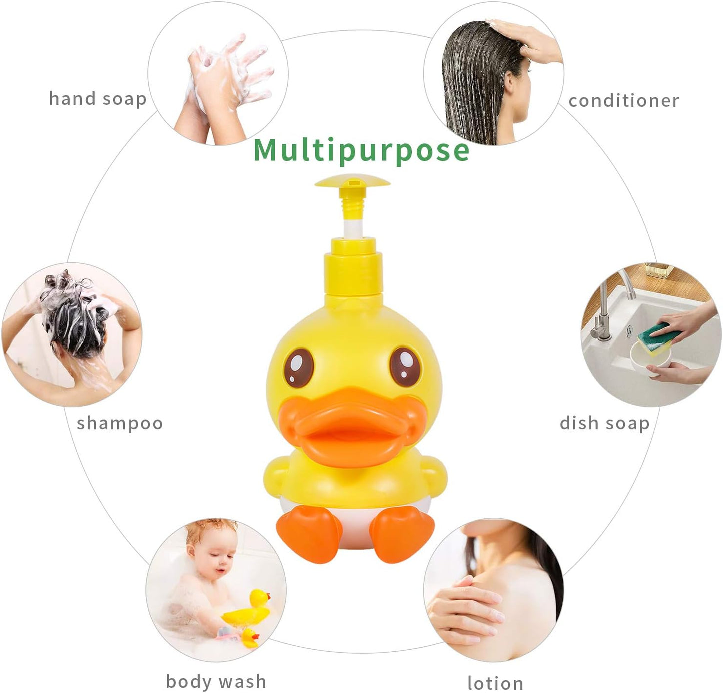 Cute Soap Dispenser for Kids Gift,Fun Dispenser for Bathroom Kitchen Countertop Vanity Fit Lotion Shampoo Shower Hand Sanitizer,Animal Yellow B Duck Themed Soap Bottle with Pump Bath Accessories
