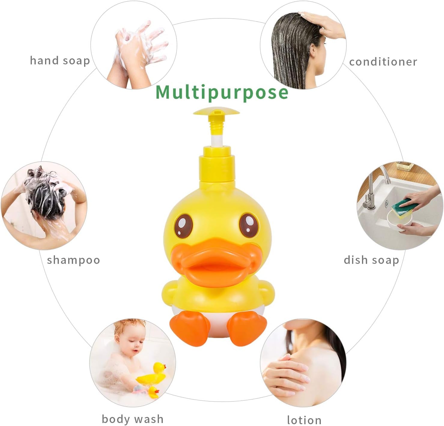 Cute Soap Dispenser for Kids Gift,Fun Dispenser for Bathroom Kitchen Countertop Vanity Fit Lotion Shampoo Shower Hand Sanitizer,Animal Yellow B Duck Themed Soap Bottle with Pump Bath Accessories